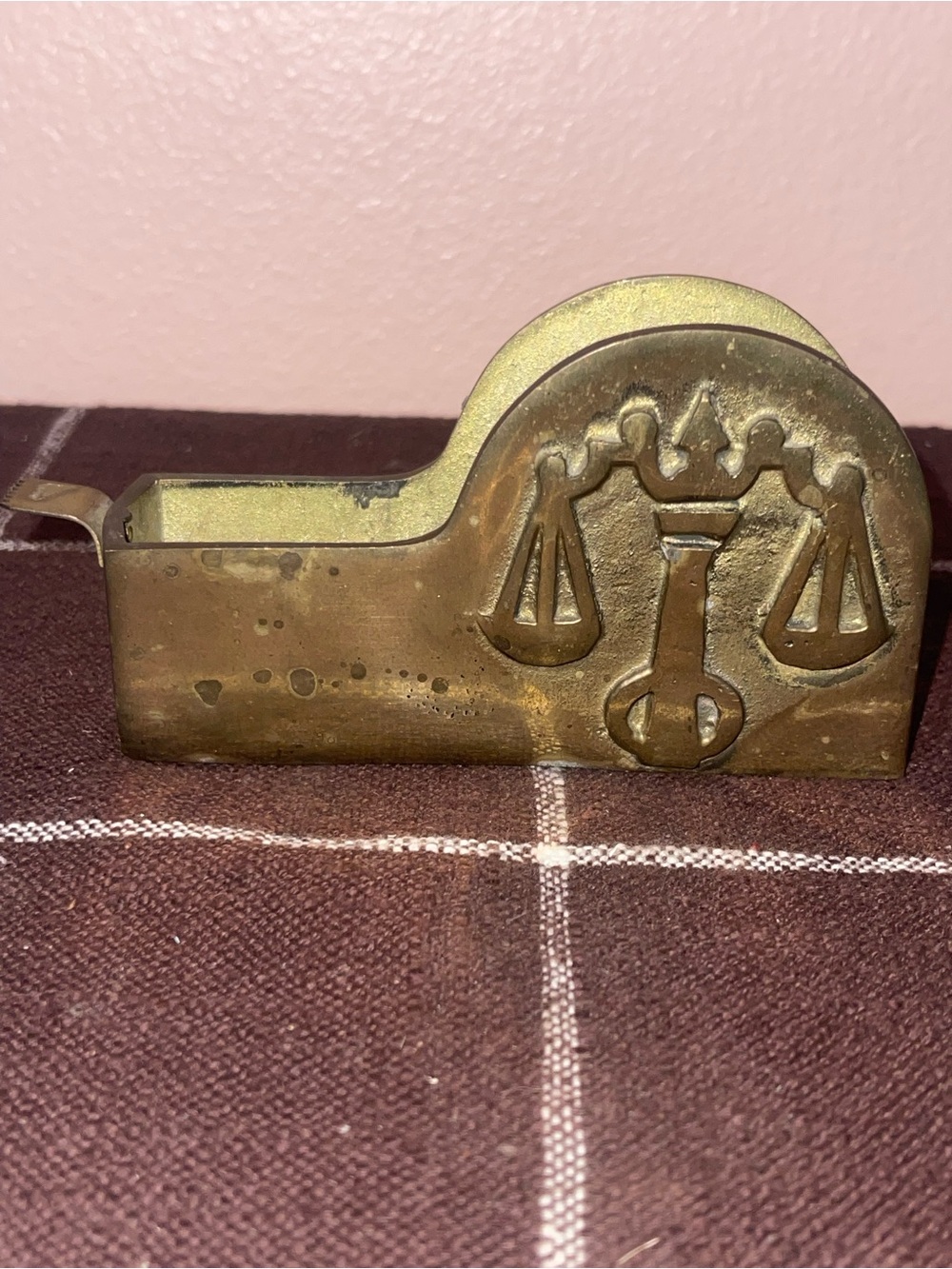 Brass Tape Dispenser Embossed Scales of Justice – Desk Accessory Vintage